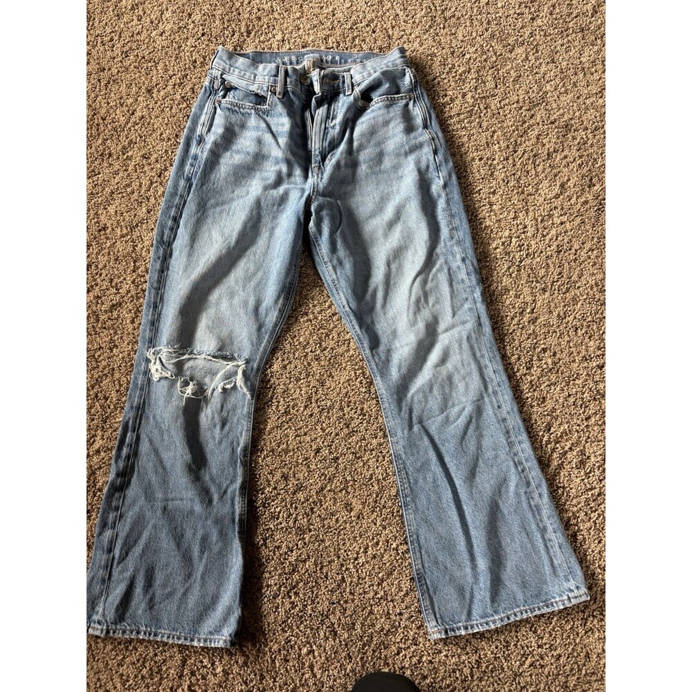 American Eagle Jeans Highest Rise 90's Flare Blue Distressed Women’s Size 8